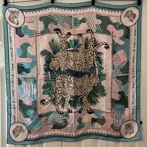 CB Grey pure silk handmade leopard scarf